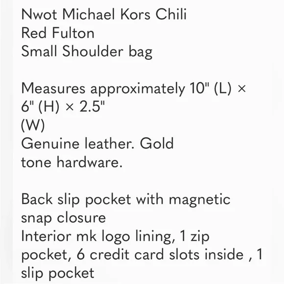 Michael Kors Chili Red Fulton
Small Shoulder Flap Bag new - Picture 10 of 10